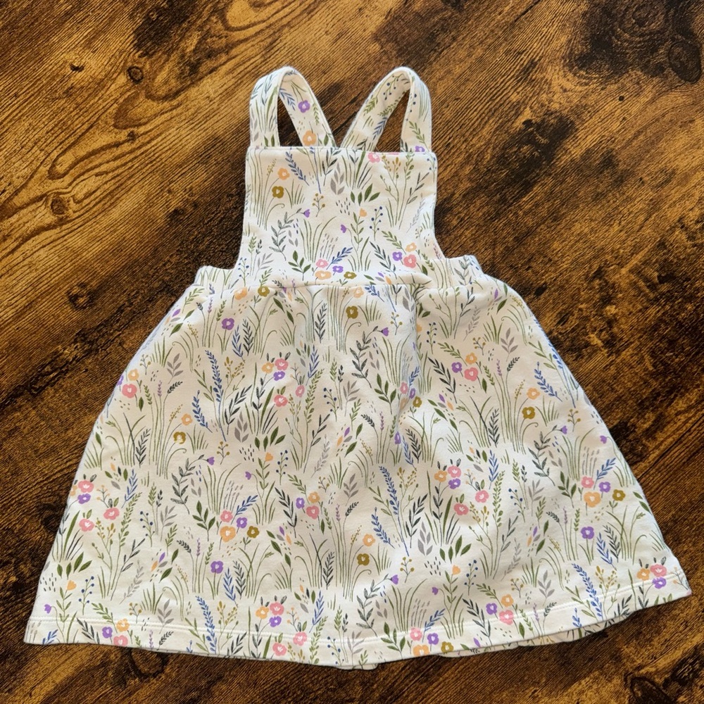 Angel Dear Cream Floral Pinafore Dress with Pink, Purple & Yellow Flowers